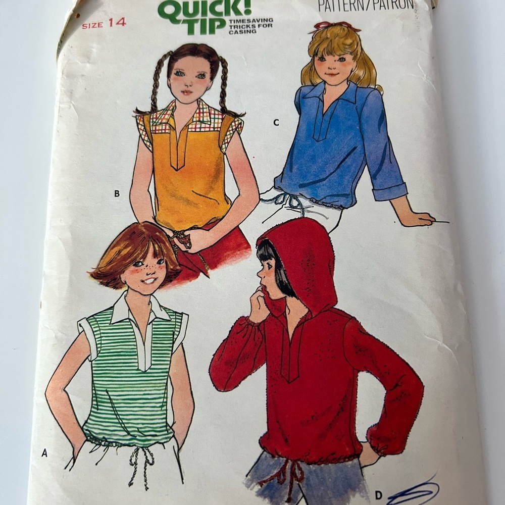 5/$25 Vintage Sewing Pattern for Tops girl size 14, Butterick 5937